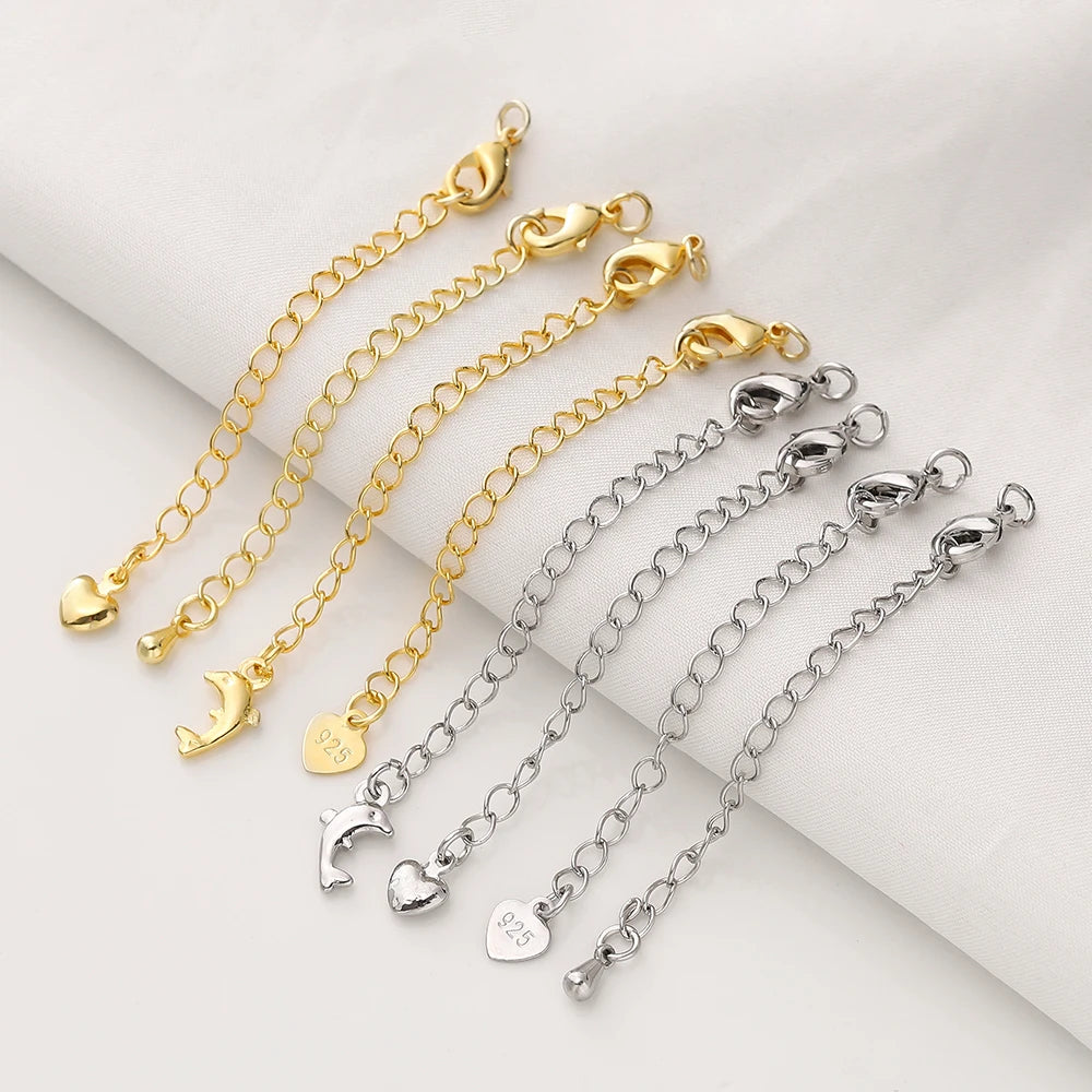 Paquete de 5/10 unidades de cadena de extensión de latón chapado en oro de 14/18 quilates con cierre de mosquetón para fabricación de joyas de bricolaje