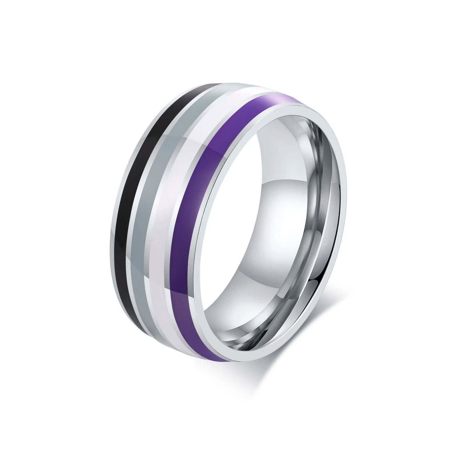 Anillo de acero inoxidable lesbiana LGBT para mujeres, parejas, anillos de compromiso con bandera de rayas de promesa de amor del orgullo