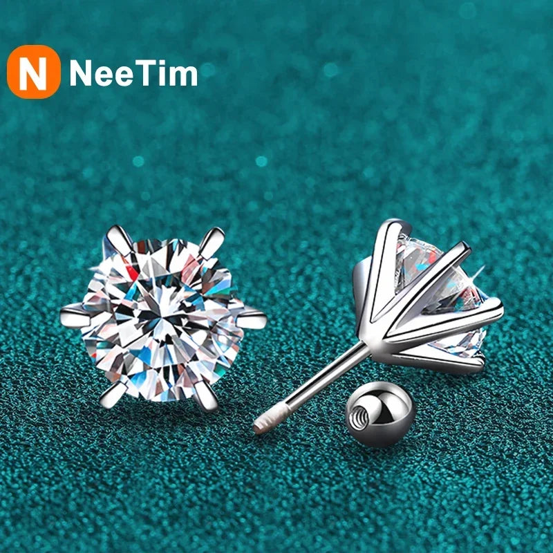 NeeTim 0.3-2CT Moissanit-Ohrstecker für Damen, Schraubverschluss, 925er Sterlingsilber, Hochzeitsschmuck, besteht den Diamanttest
