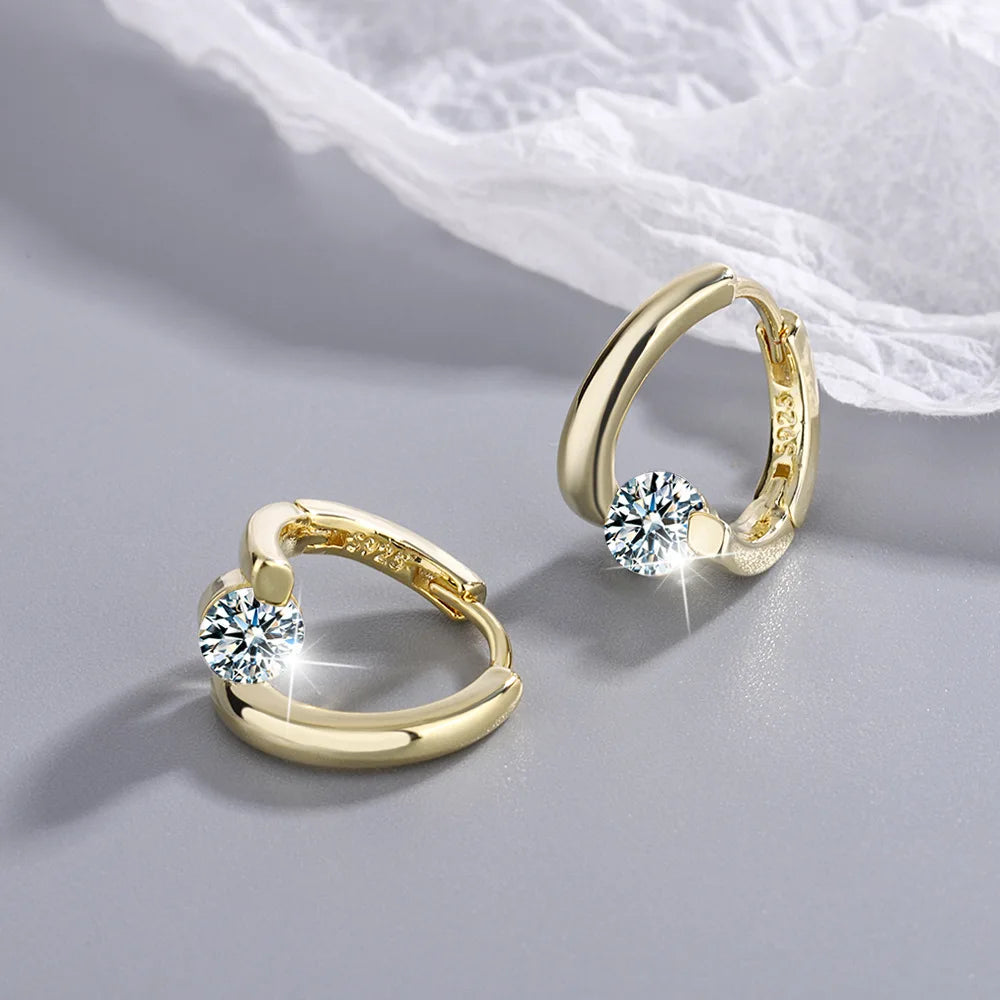 925er Sterlingsilber Gold Kristalle Einfache Ohrringe für Damen Mode Hochzeit Luxus Schmuck 2024 Trend