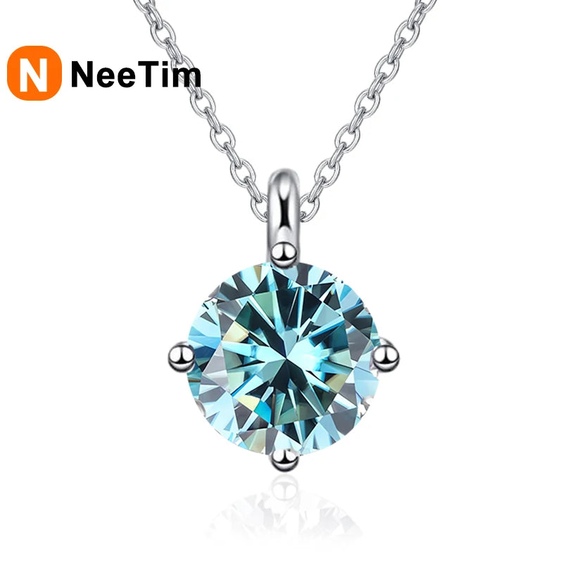 NeeTim 1CT 2CT Echte Moissanit-Halskette für Frauen, Top-Qualität 925er Sterlingsilber, Hochzeit, Party, Brautschmuck, Luxus