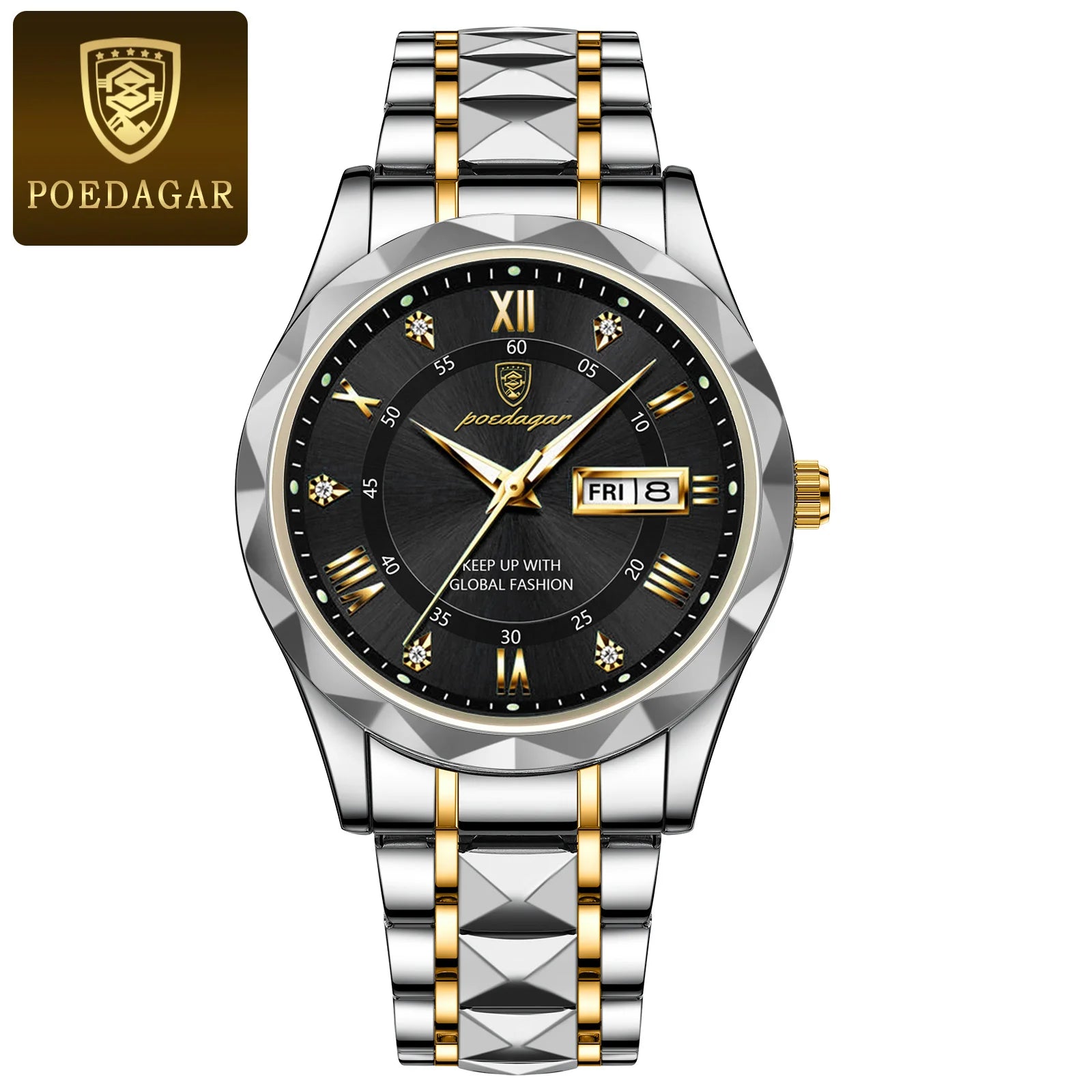 POEDAGAR Relojes de Lujo para Hombre, Impermeables de Acero Inoxidable, Luminosos, Reloj de Pulsera para Hombre, Fecha, Semana, Deportivo, Reloj de Cuarzo para Hombre, Reloj