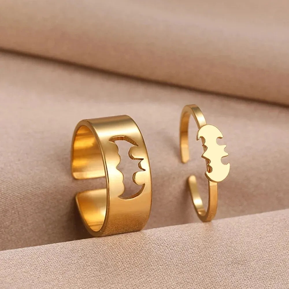 2 Stück Gothic-Paar-Ringe-Set Goldfarben Edelstahl Hip Hop Punk Mode Offener Ring für Männer Frauen Silberfarbene Metallringe
