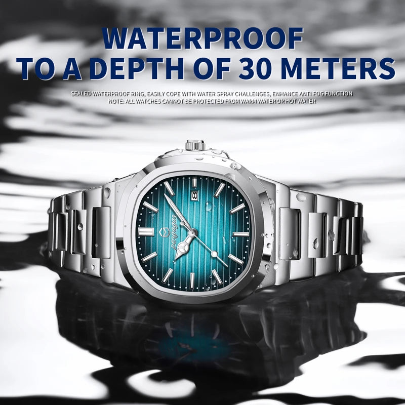 2026 Nuevo reloj de pulsera de lujo militar para hombre, cuadrado, impermeable, luminoso, con fecha y semana, reloj de cuarzo de acero inoxidable para hombre, Reloj+caja