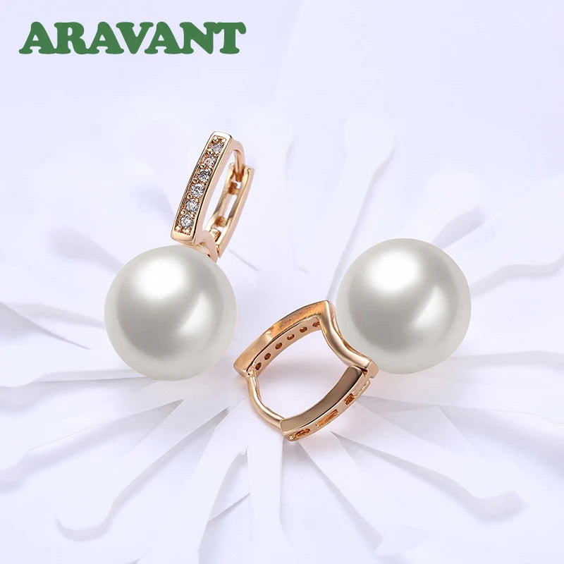 Aravant 925er Silber 18K Gold 12mm Perlen Ohrhänger für Frauen Hochzeit Mode Schmuck