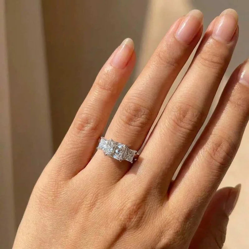 925 Sterling Silber Eternity Prinzessin Quadrat Zirkonia Kristall Ringe Damen Hochzeit Verlobung Luxus Klassisch Damen Schmuck