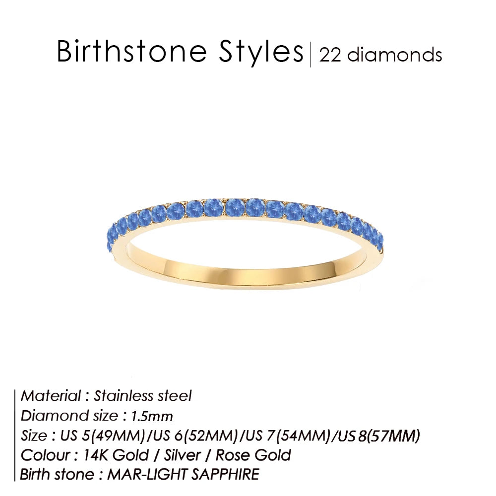 Edelstahl Geburtssteinring für Damen 12 Sternzeichen Mode Farbige Strassringe Jubiläum Hochzeit Geschenk Schmuck Großhandel