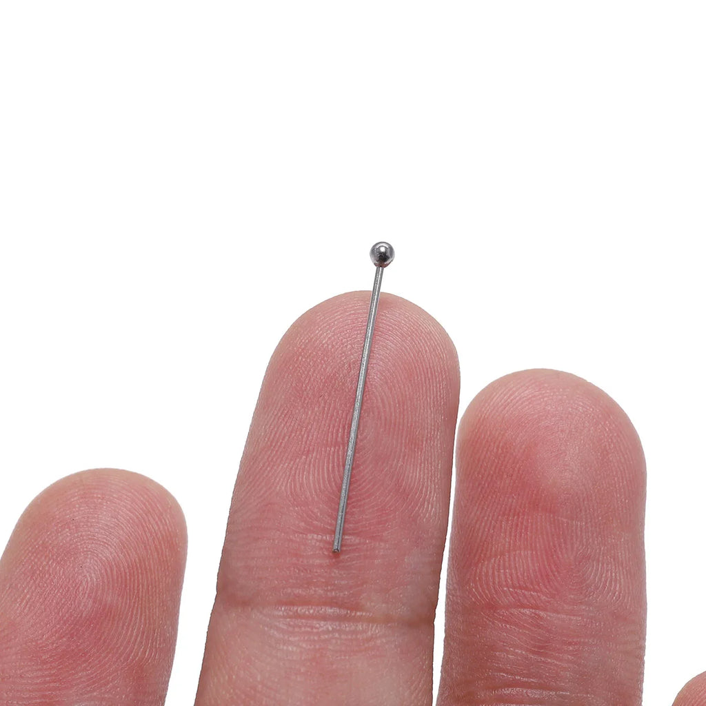 100 unidades/paquete de alfileres de cabeza de bola de acero inoxidable de 15-50 mm de color plata para hacer joyas a mano, accesorios de hallazgos de alfileres