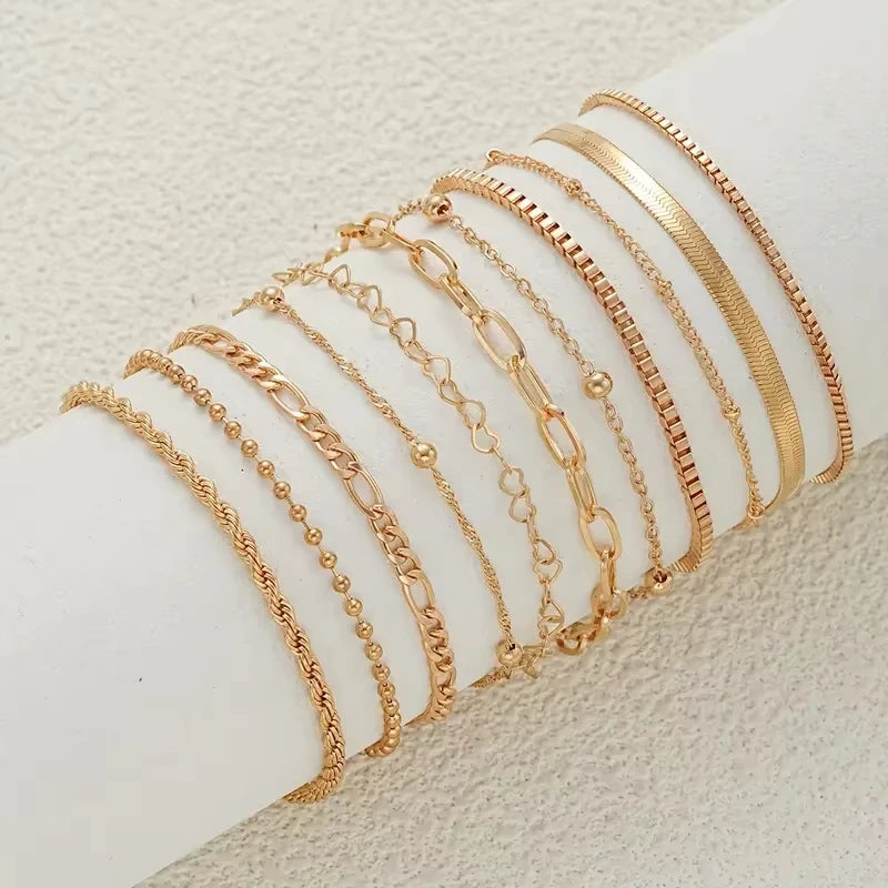 11tlg. schickes Schlangenketten-Armband-Set für Damen, böhmisch, einfach, elegant, Herz, geometrisch, Kette, Urlaub, Date, Freizeit, Schmuckgeschenke