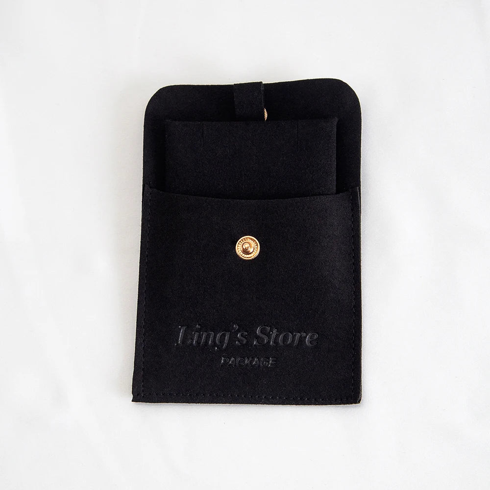 20/50/100Sets Personalized Logo Jewelry Microfiber Snap Bag 8x8cm Button Pouch Insert Luxury 6x6cm Cards Can Debossed Print Name