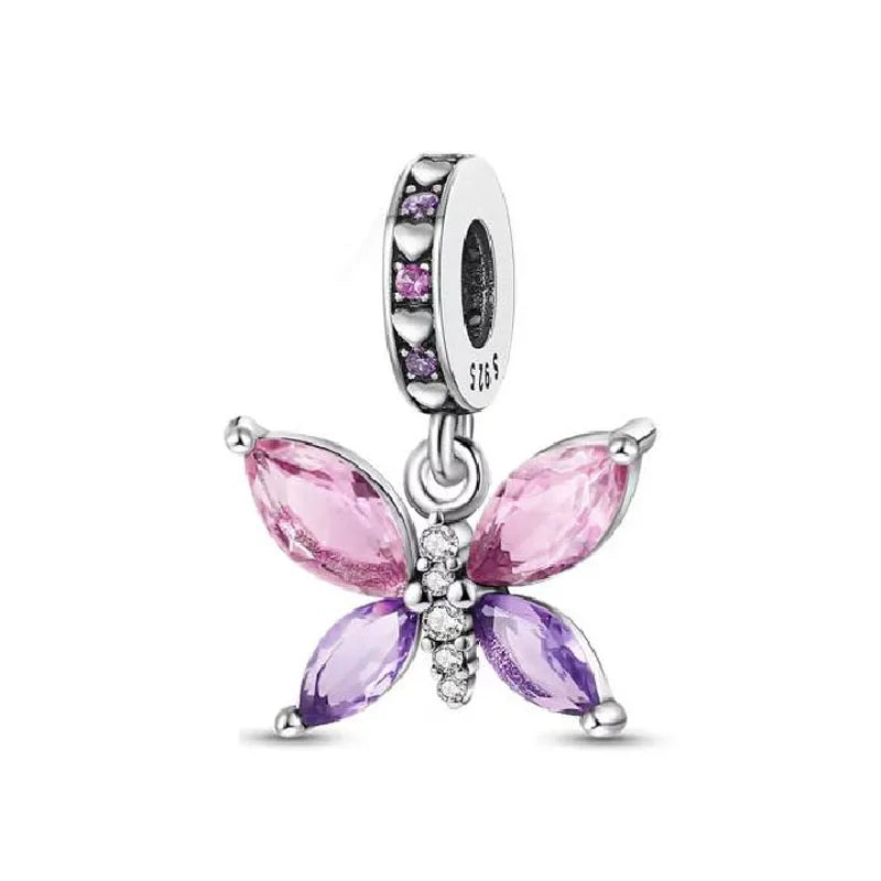 2026 Frühlings-Pink-Serie Ballon Schmetterling Blumen-Anhänger passend für S925 Europäische 925 Sterling Silber Armband Armreifen Halskette