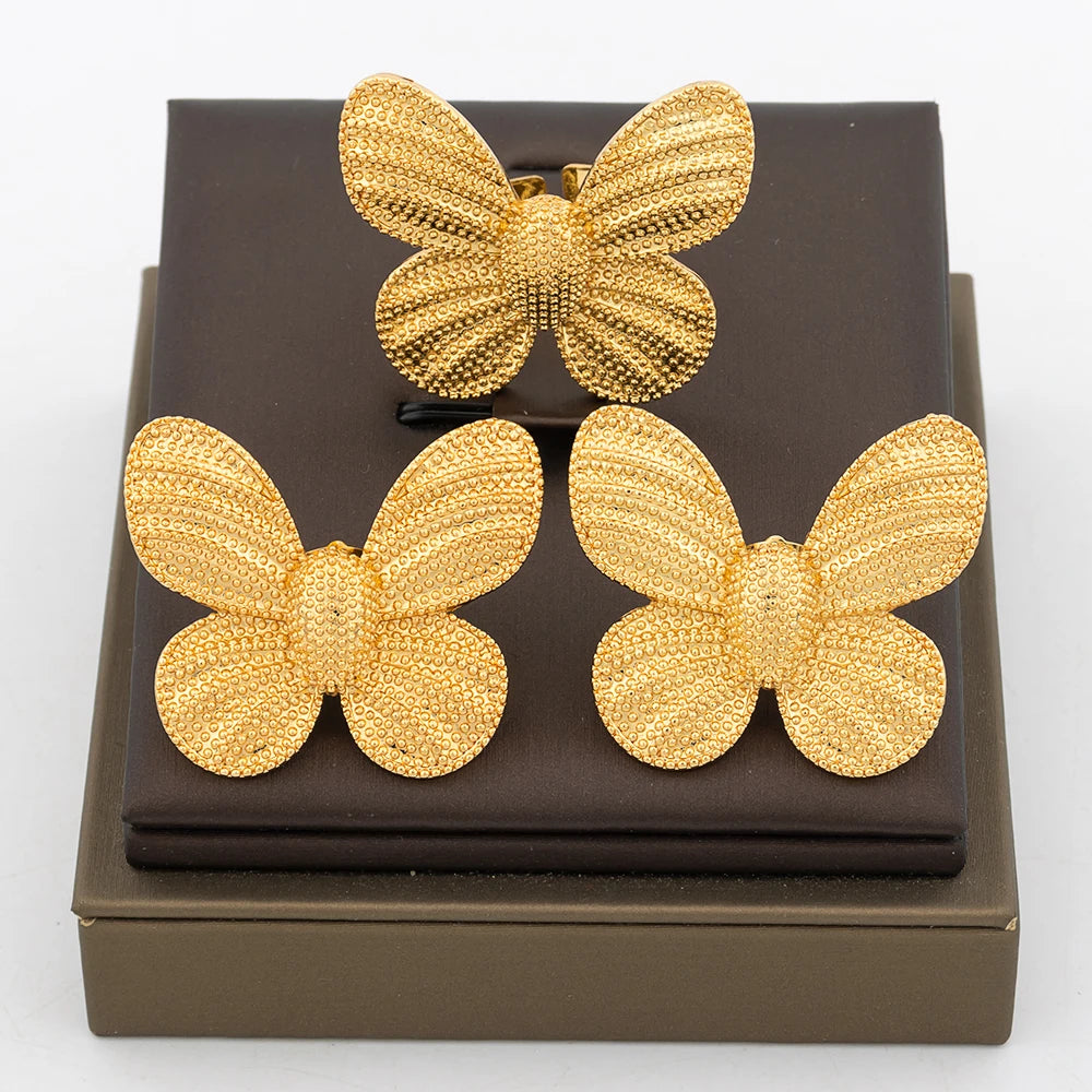 Neues Design Ohrringe Schmuckset für Frauen Mode 18K vergoldeter Kupfer verstellbarer Ring und Ohrringe für Dubai Retro Schmuck
