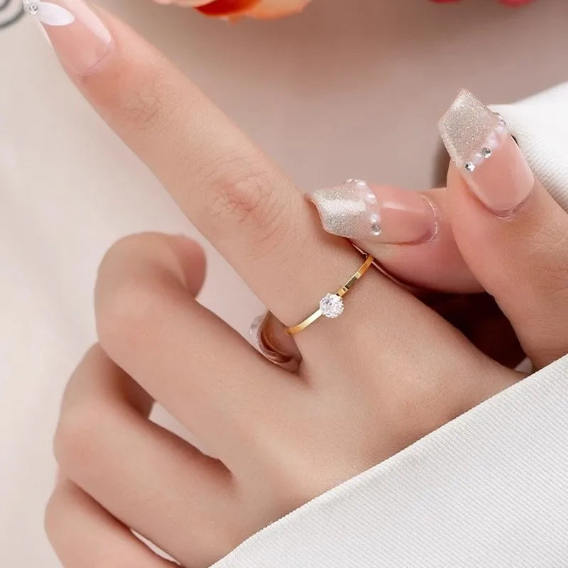 Edelstahl-Einzel-CZ-Ring, schlichtes 1 mm dünnes Hochzeitsband für Frauen, Mädchen, Größe 3–10
