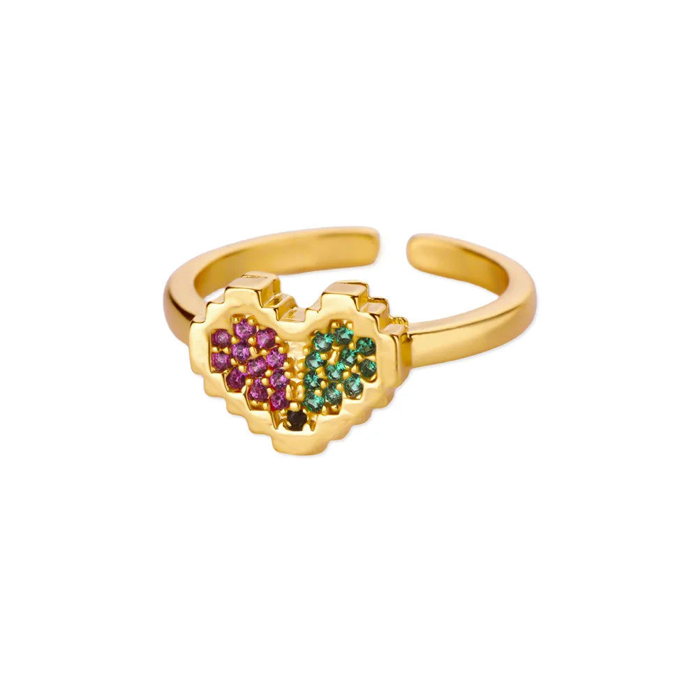 Zirkonia Herzring für Damen Goldfarben Edelstahl Herz Verstellbarer Ring Hochzeitstag Wasserdichter Schmuck Geschenk