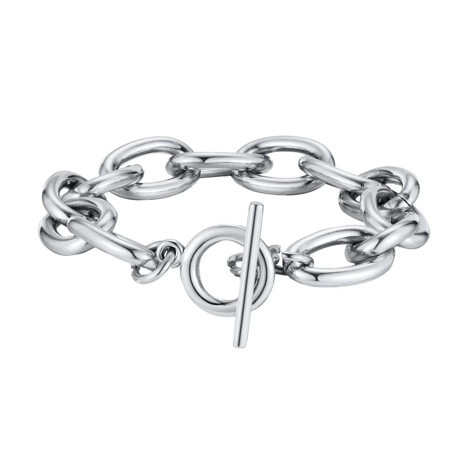 Massive klobige Toggle-Armbänder für Damen, Edelstahl OT-Verschluss-Gliederkettenarmband, vergoldet, anlaufgeschützt