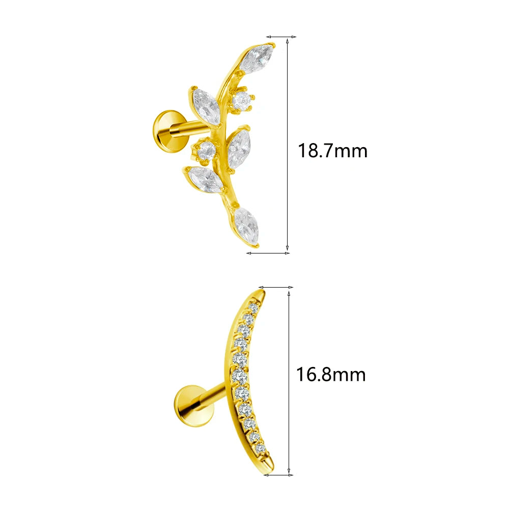 ASTM F136 G23 Titan Piercing Ast Ohrring Stecker Mond Push-In Zirkonia Gewindelos Labret Piercing 16/18/20G Knorpelkörperschmuck