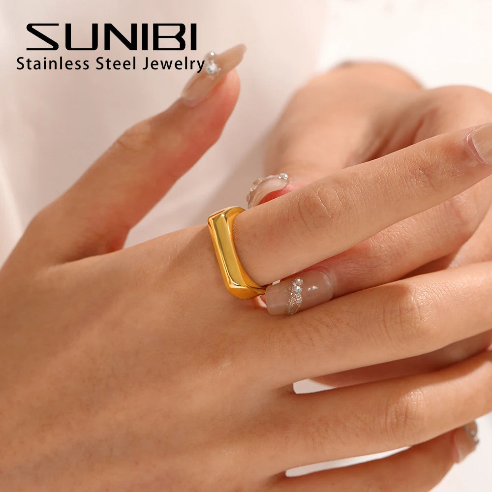 Anillo de acero inoxidable SUNIBI para mujer, 5 mm, color dorado, anillos personalizados para parejas de amantes, regalo, joyería de moda al por mayor/Dropshipping