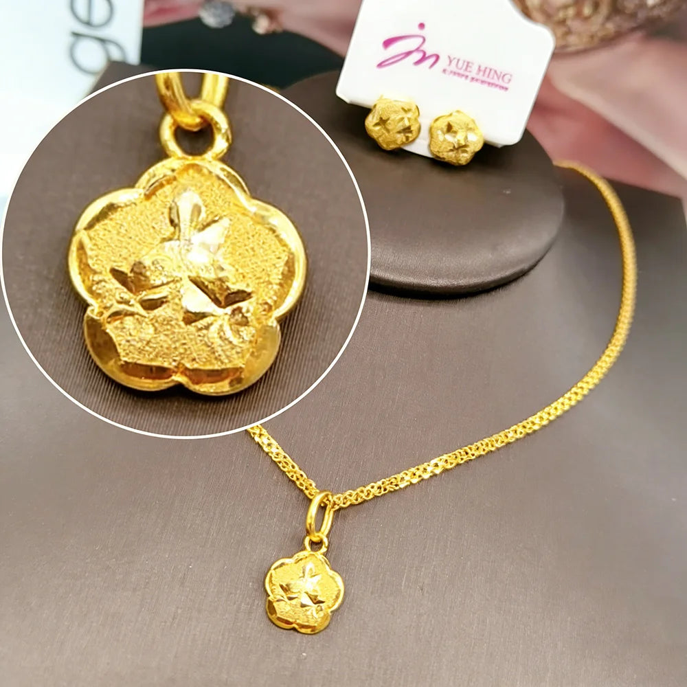 Exquisites Schmuckset in Goldfarbe für Partys, Ohrstecker und Anhängerkette, afrikanisches Brautschmuckset für Verlobungsfeiern