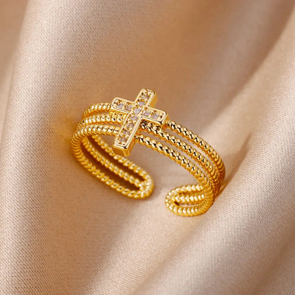 Neu in Zirkon Kreuzringe für Damen Verstellbarer Edelstahl Kreuzring Femme Design Luxus Hochzeit Schmuck Geschenk 2023 Anillos