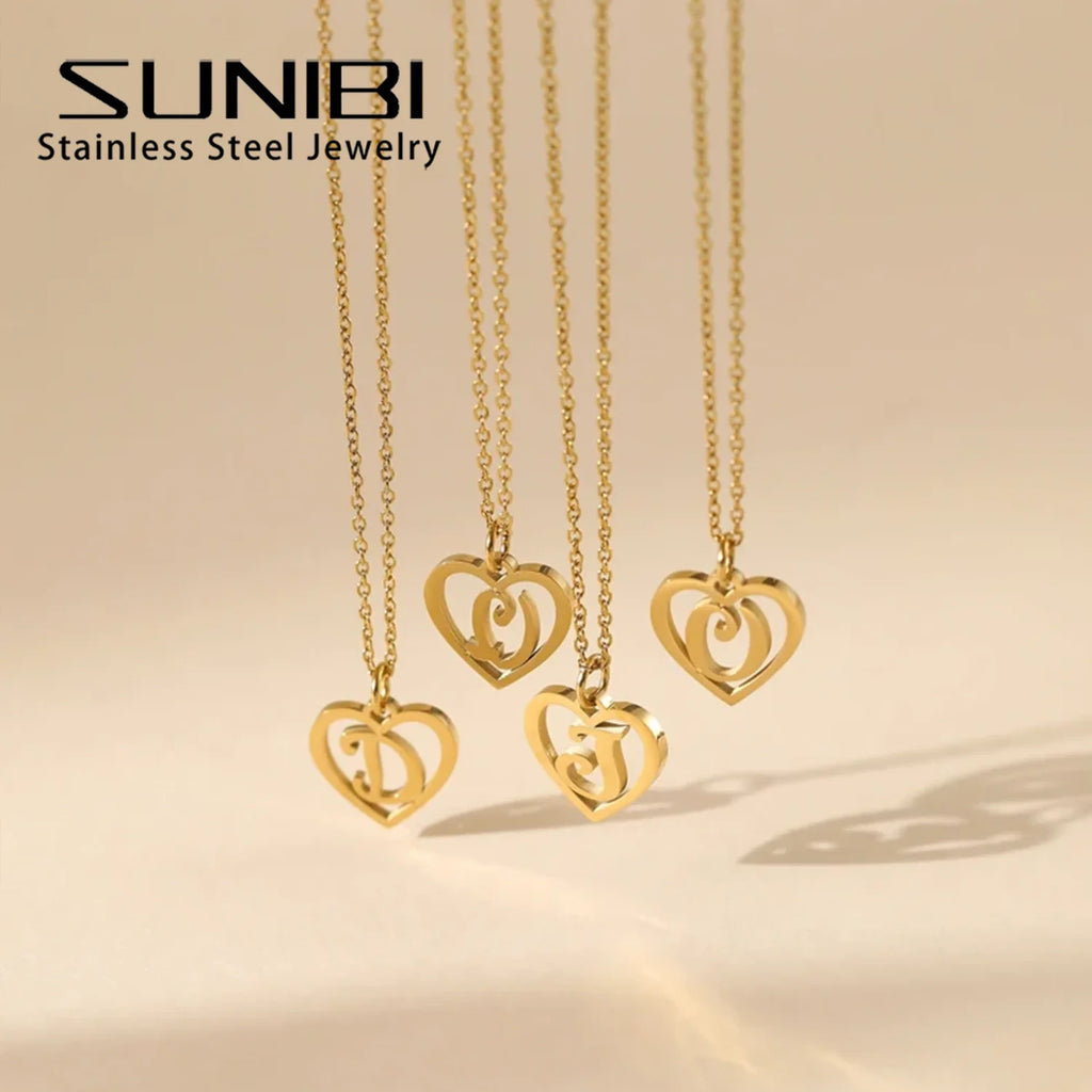 SUNIBI Edelstahl-Buchstabenanhänger Herzform Hohl Anhänger Charm für Armbänder Halsketten für Frauen DIY Schmuckherstellung
