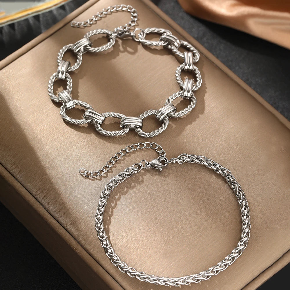 Edelstahl Armband Set Minimalistisches Neues Beliebtes Ketten-Armband für Damen Schmuck Nicht verblassend Hochwertige Geschenke
