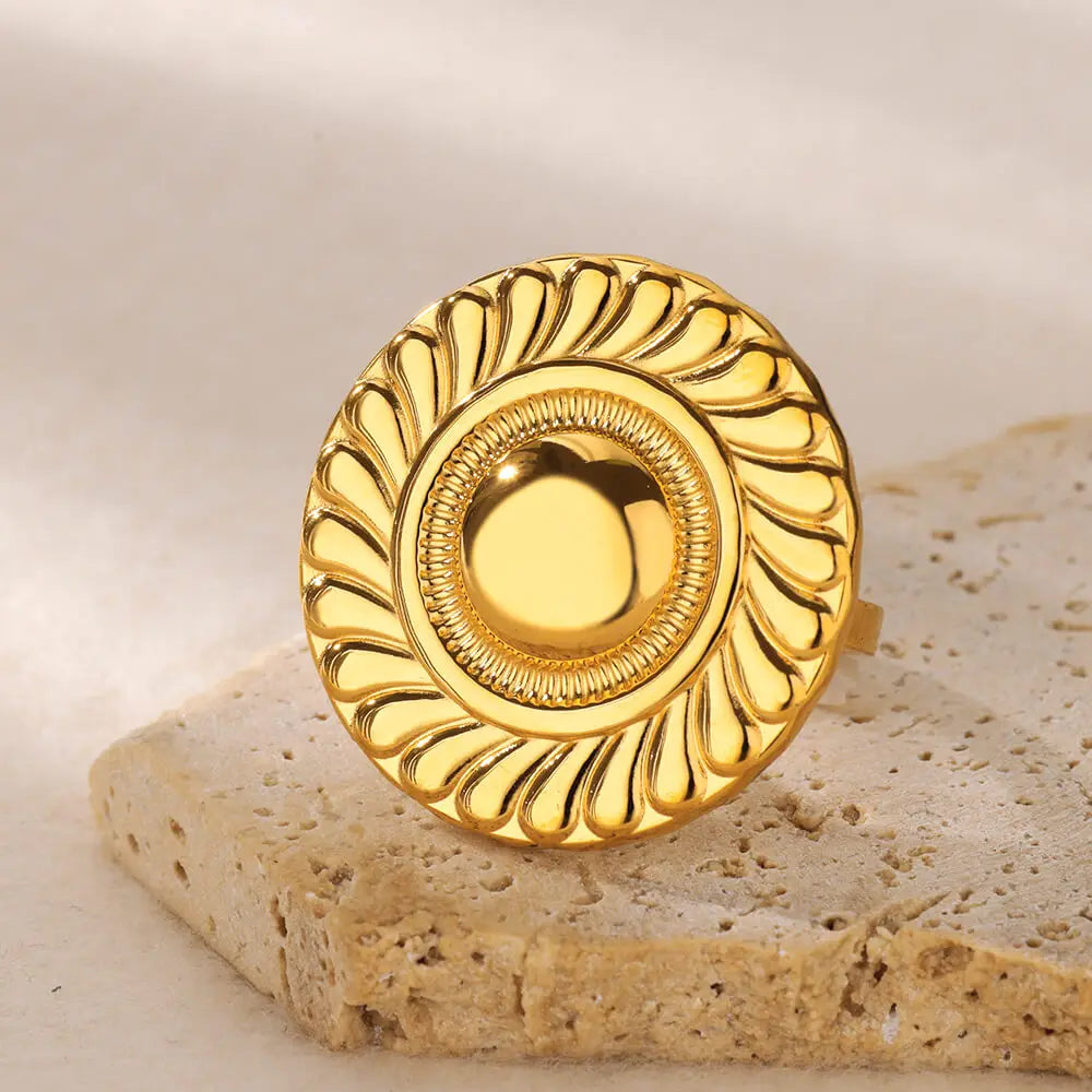 Goldfarbene Edelstahl Geometrische Ringe für Frauen Zirkon Herz Sonne Mond Offener Ring Mode Ästhetischer Schmuck Hochzeitsgeschenk