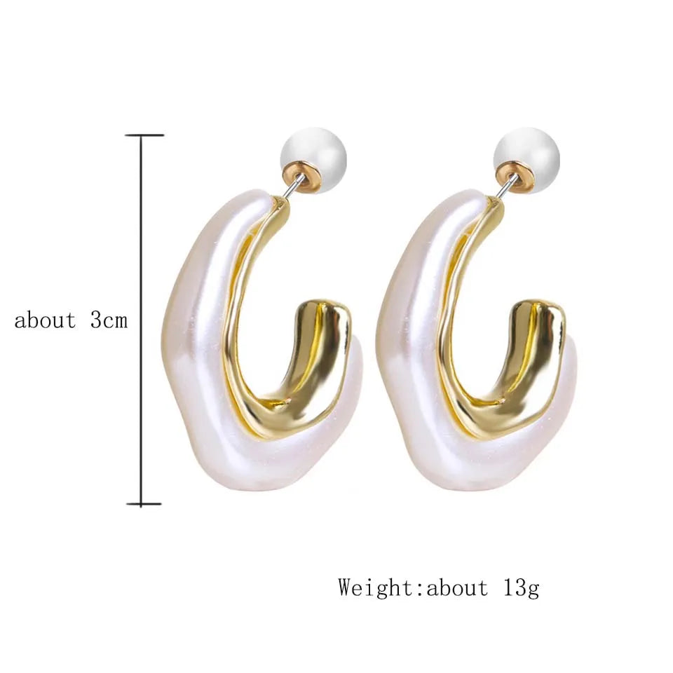 Yupsk New Design Irregular Metal Pearl Earrings for Women Personalized CC Shape Hoop Earring Korean Fashion Jewelry
