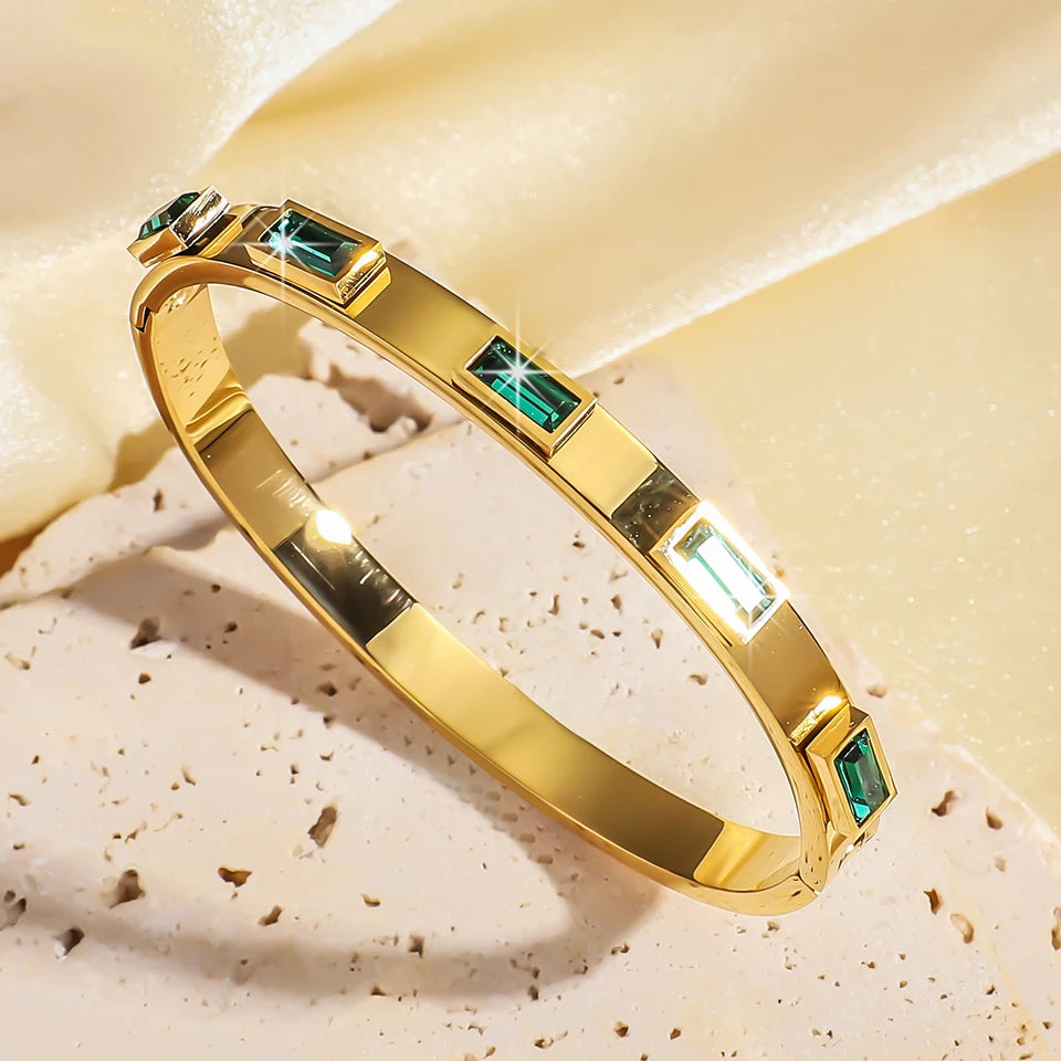 Yupsk 3Pcs Gold Color Stainless Steel Stacked Bangle Bracelets for Women Exquisite Inlaid Zircon Waterproof Party Jewelry