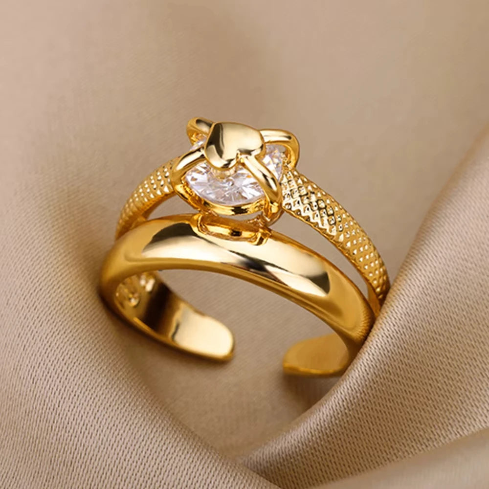 Luxus Zirkon Geometrische Ringe für Frauen Edelstahl Gold Farbe Offener Ring Trendige Hochzeit Party Ästhetischer Schmuck Geschenk Femme