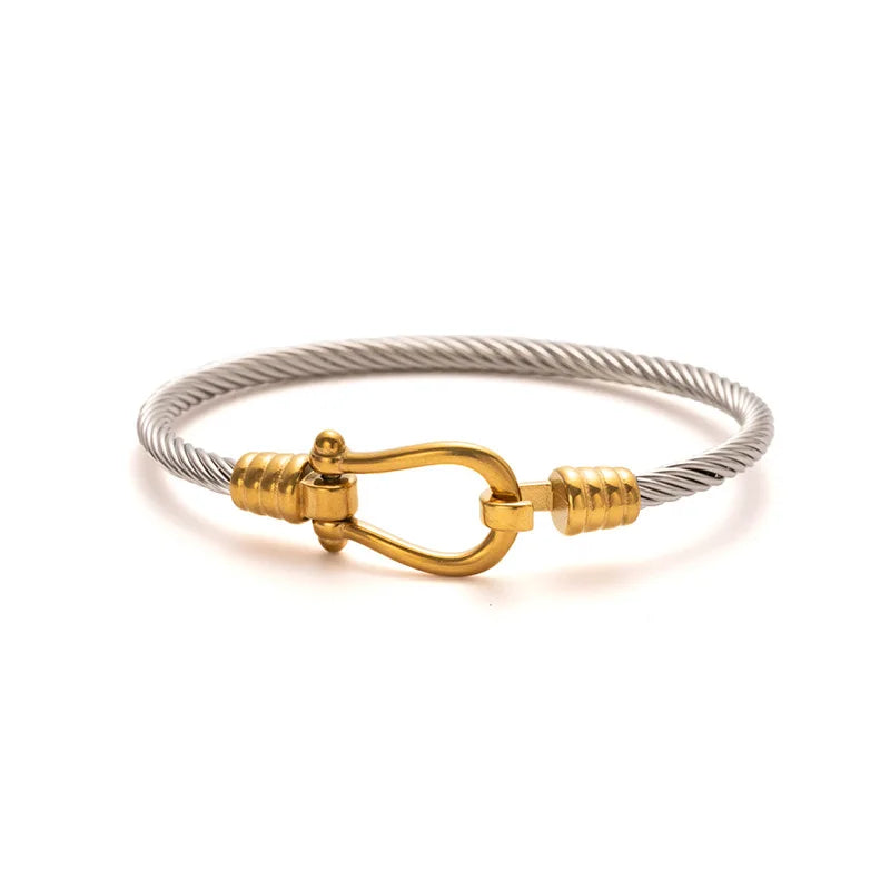 1x Edelstahl vergoldet Armreif Trendiger Retro Hip-Hop Stil Armband Fried Dough Twists Stahldrahtseil Farbfester Armreif