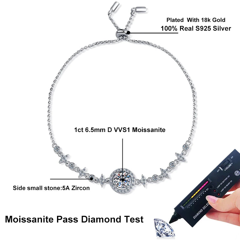 NeeTim 1ct 6.5mm Moissanit Armband für Damen 925er Sterlingsilber mit 18k vergoldet Luxus Hochzeitsfeier Armbänder Großhandel