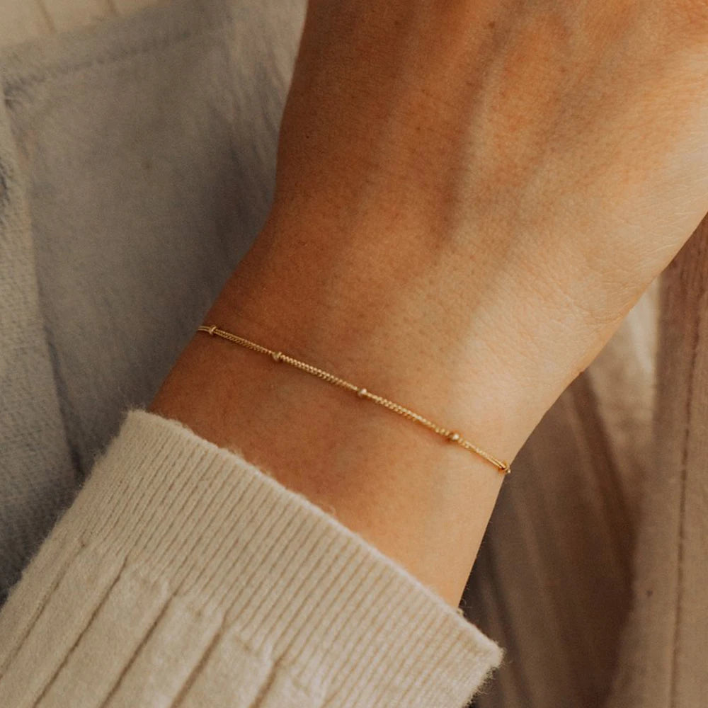 Einfache Damen-Kugelkette Armband Schmuck Neu Geschichtete Dünne Perlenkette Armband Für Frauen Bein 316L Edelstahlkette