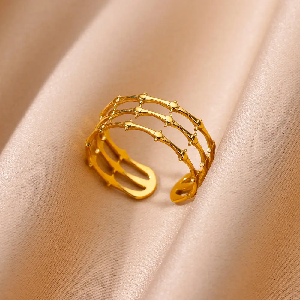 Edelstahl klobige breite Ringe für Frauen Vintage Goldfarbe geometrischer offener Fingerring Mode minimalistischer Schmuck Geschenk Femme