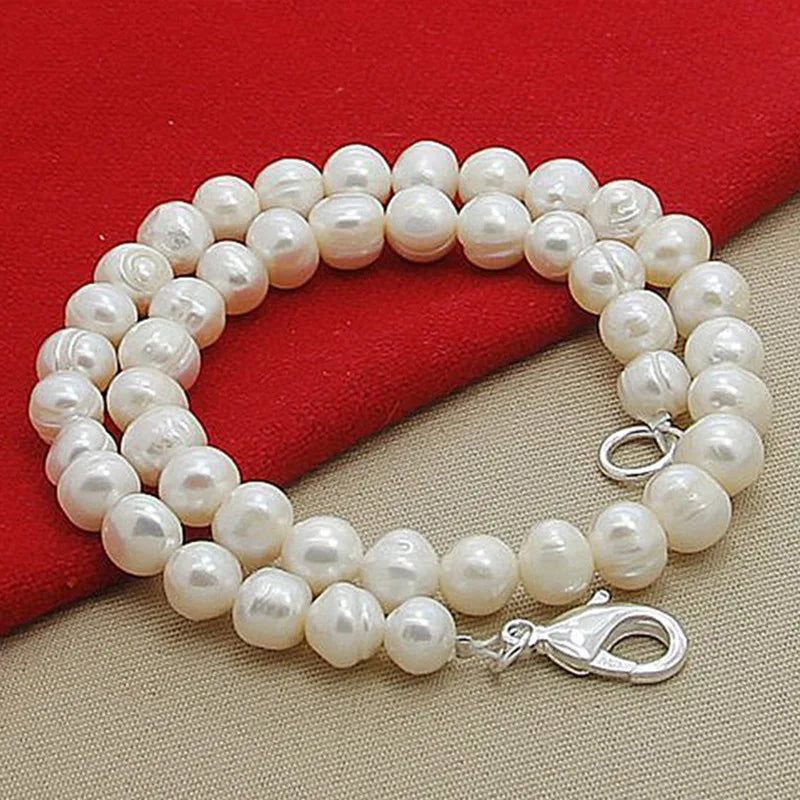 Aravant Collar de Perlas Blancas de 8 mm de Plata 925 para Mujer, Regalos de Joyería de Moda