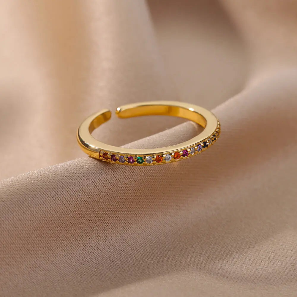Mini Zirkon Grüne Ringe für Frauen Edelstahl Goldfarbe Verstellbarer Fingerring Verlobung Hochzeit Weihnachtsgeschenk Schmuck