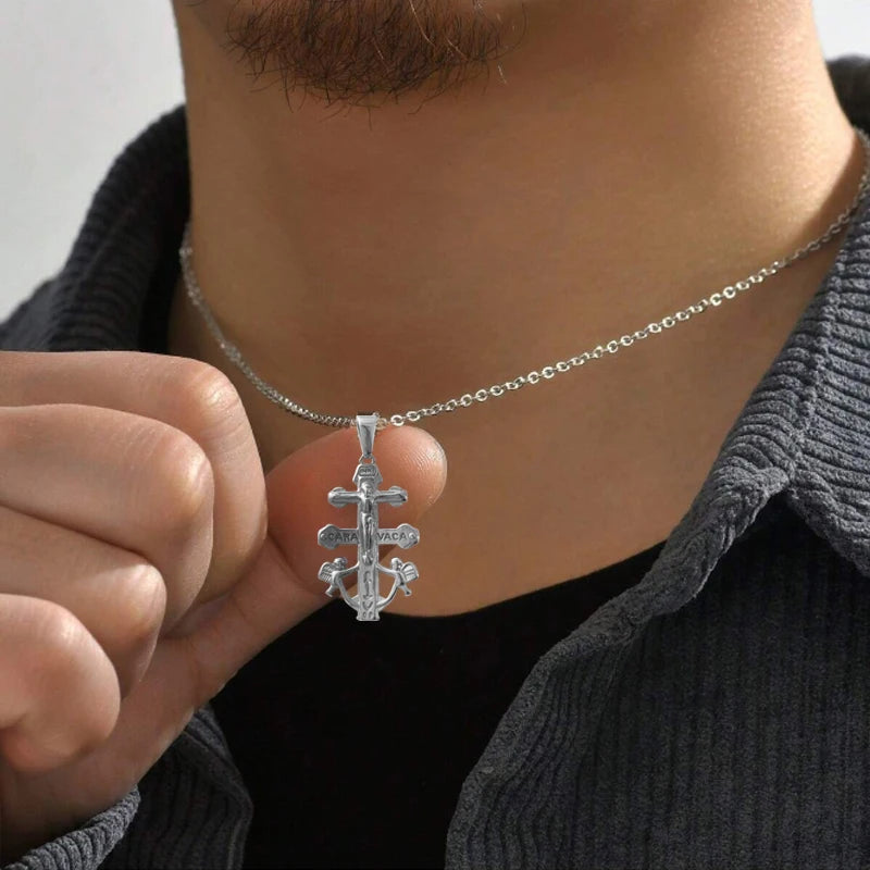 Colgante Cruz de Caravaca con Cristo y Ángeles en Relieve de Acero Inoxidable Abalorios Cruz de Caravaca Accesorios DIY
