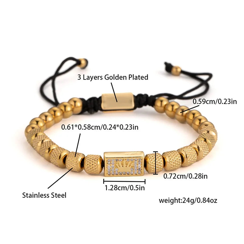 1 Set Edelstahl Armband Ananas Perle Krone mit Zirkon Weberei Verstellbares Armband Set Trendige Mode-Accessoires