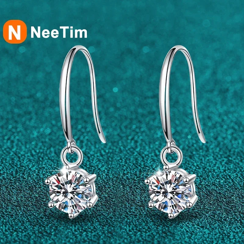 NeeTim 1ct 6.5mm Moissanit Hängeohrringe für Damen Original Hochzeits-Weihnachtsgeschenk S925 Sterling Silber Creolen Großhandel