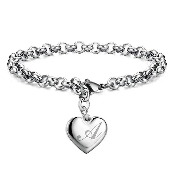 925 Sterling Silber Fein 26 Buchstaben Damen Herren Kette Armband Anhänger Herz Süß Hochzeit Persönlichkeit Schmuck Damen Geschenk Party 20cm