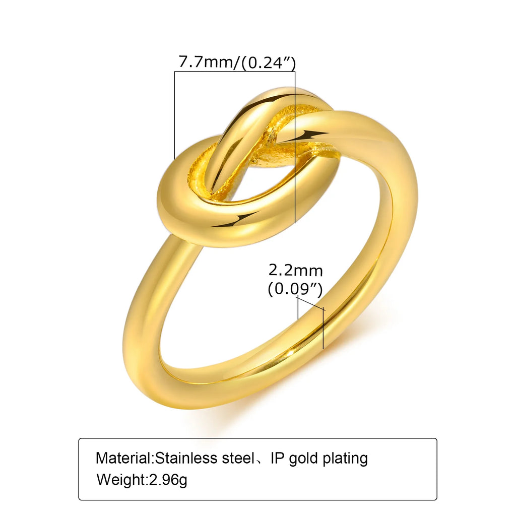 Liebesknoten-Ring für Damen, Edelstahl vergoldet, zierlicher Stapelring, winziger Tie-the-Knot-Statement-Schmuck