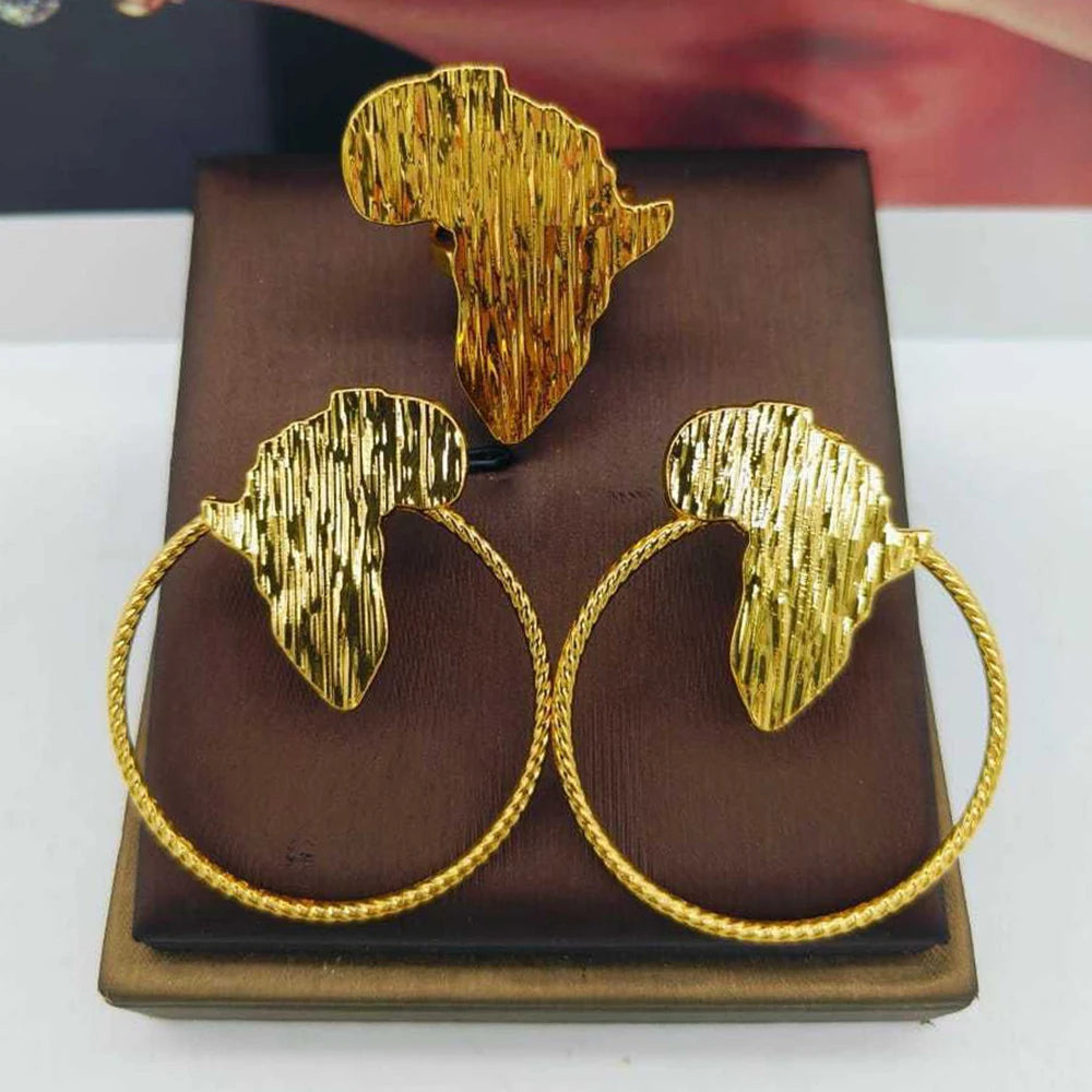 Ohrringe und Ring Schmuckset für Damen Afrikanische 18 Karat Gold Farbe Ohrringe mit Fingerring 2-teiliges Set für Party Äthiopien Täglicher Gebrauch