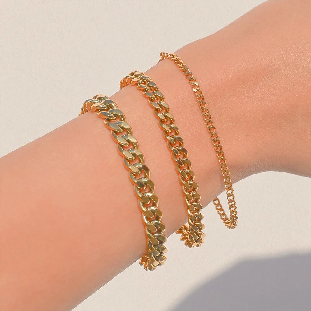 SUNIBI Klassische Schlangenkettenarmbänder für Damen, Trendige Mode, Edelstahl-Kubakettenarmband, Trendige Damengeschenke, Schmuck