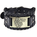 Herren Stilvolles Wikinger-Armband Leder Kühnes Wolfsmotiv Metallverzierung Armreif Punk Rock Partys Schmuck Einzigartiges Geschenk