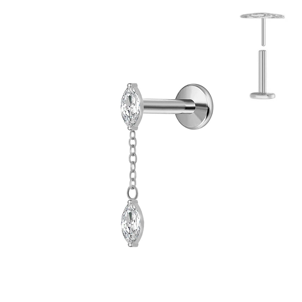 ASTM F136 G23 Titan Horse Eye Zirkon Krone Quaste Piercing Flacher Ohrring Knorpelkette Push-In Labret Stecker
