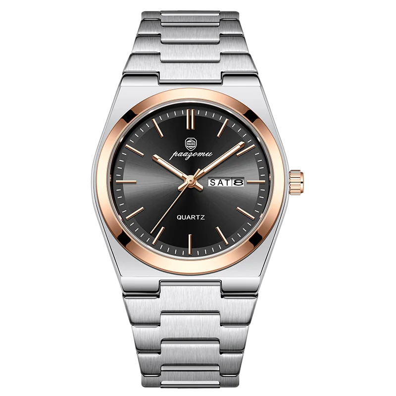 PAAZOMU Reloj de cuarzo de moda para hombre, de acero inoxidable, impermeable, luminoso, cronógrafo, fecha, multifunción para hombre