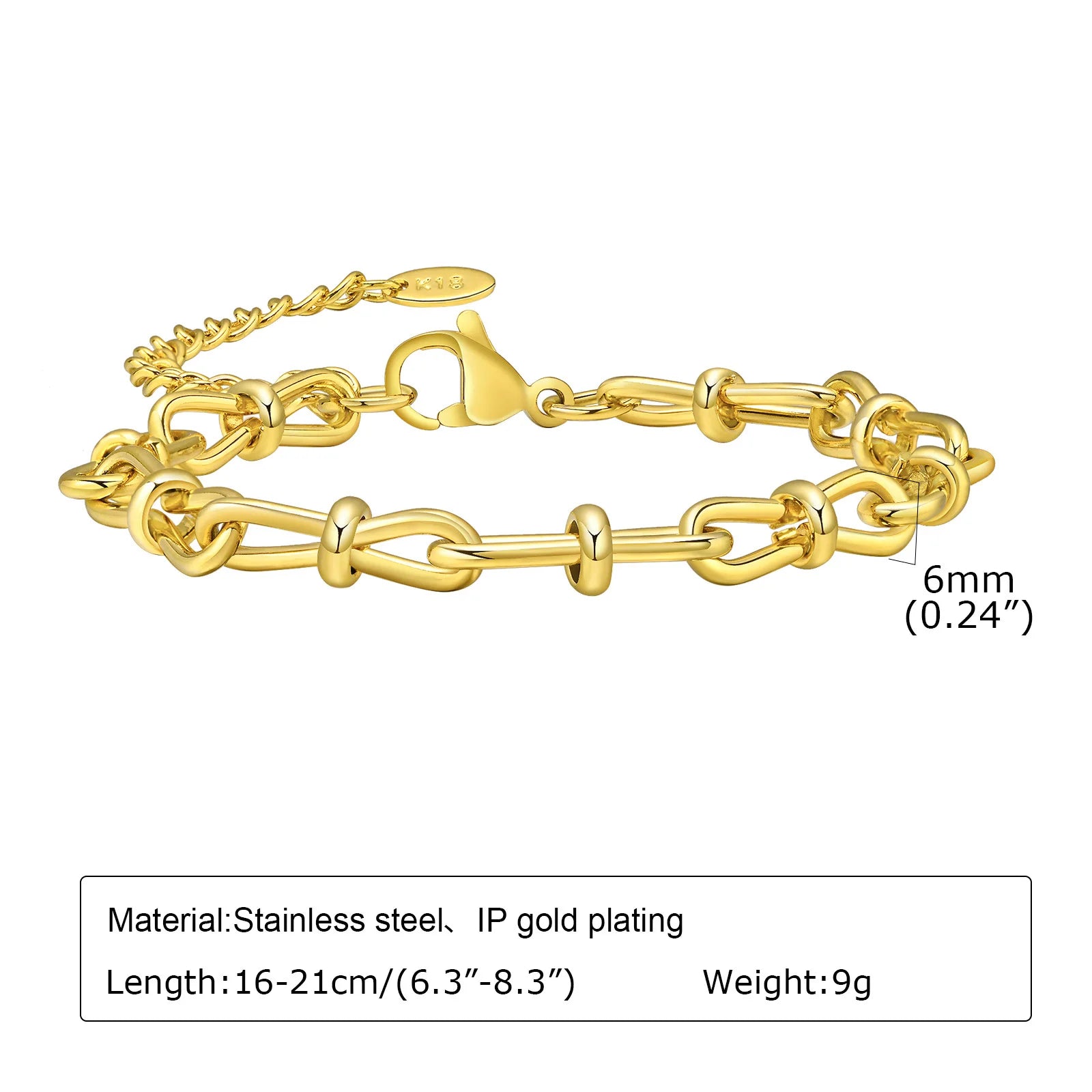 Auffälliges Edelstahl-Kettenarmband für Damen, Vintage 18k vergoldeter eleganter Schmuck