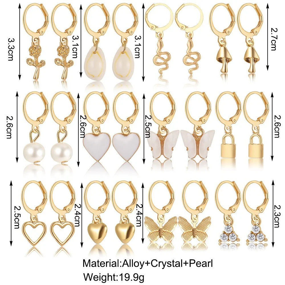 36-teiliges Boho-Herz-Ohrring-Set für Damen, goldfarben, böhmische Vintage-Perlenohrringe, europäischer und amerikanischer Schmuck, Geschenke 2024