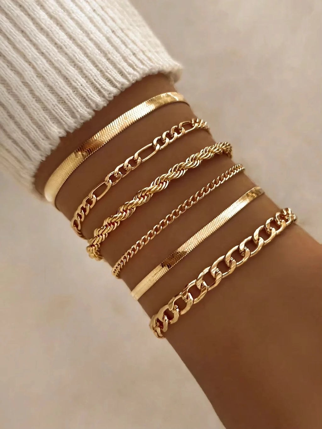 6 Stück Mode Punk-Stil Einfache Kalte Töne Kette Armband Set Geeignet für den Täglichen Gebrauch von Frauen