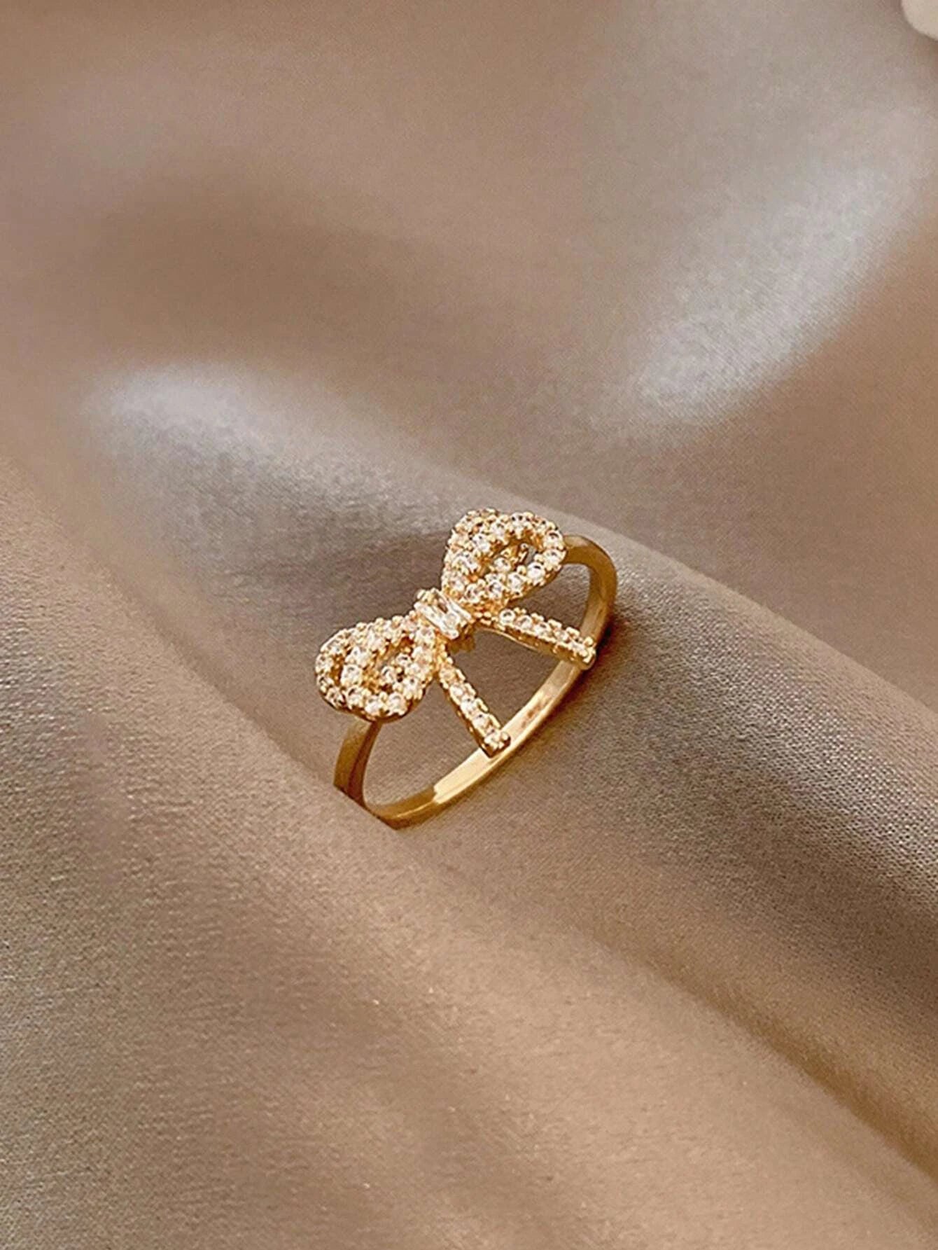 Yupsk Koreanische Mode Mikropavé-Kristall Zirkonia Schleifenring für Frauen Mädchen Exquisite Ins Trendige Minimalistische Fingerringe Schmuck