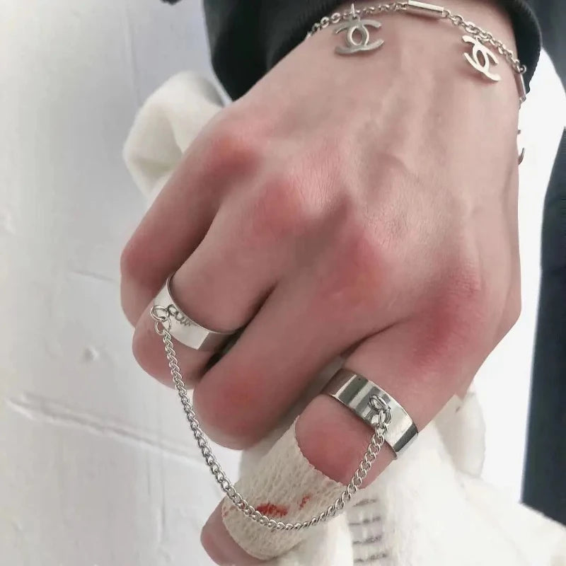 Anillo Doble Integrado Cadena Apertura Ajustable Acero Titanio No Se Desvanece Bungee Hop Hip Hop Masculinidad Retro Súper Guay